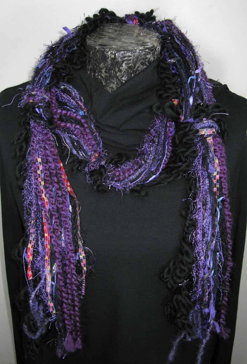 Knotted Fiber Scarf in Purple Black